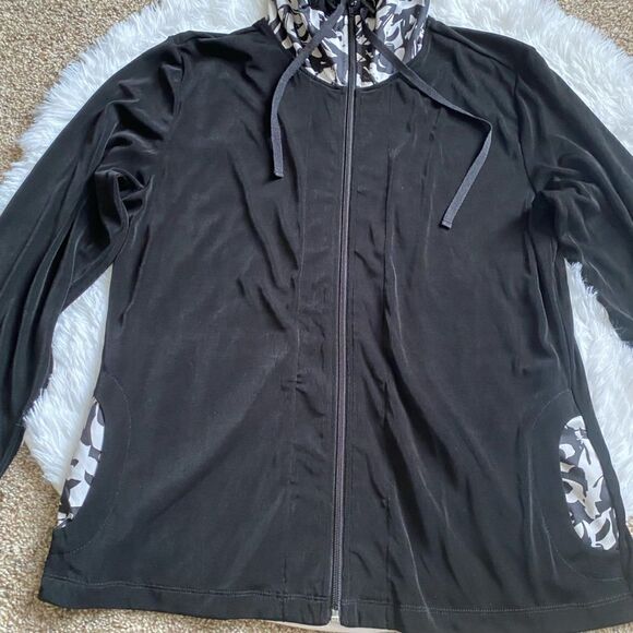 Chico’s Travelers Jacket Slinky Women’s Large Black White Zip Chicos Size 2 - Picture 9 of 12